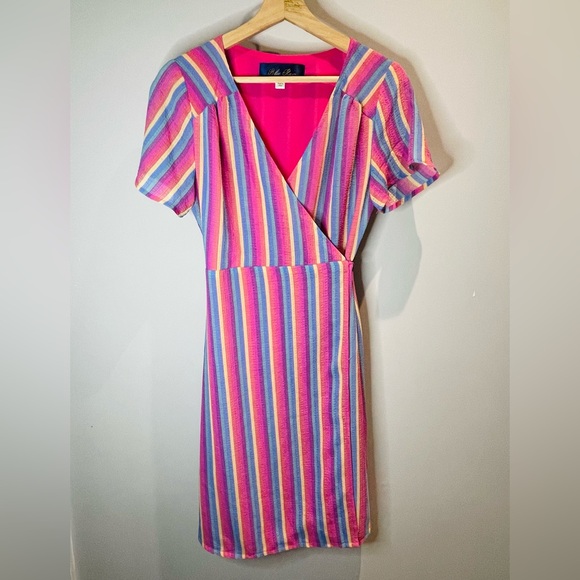 Cute Colourful Striped Wrap-Dress - Picture 1 of 2